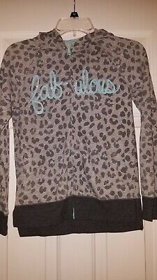 girls (youth) gray leopard print zip up hooded sweatshirt size XL 14/16 w/ logo
