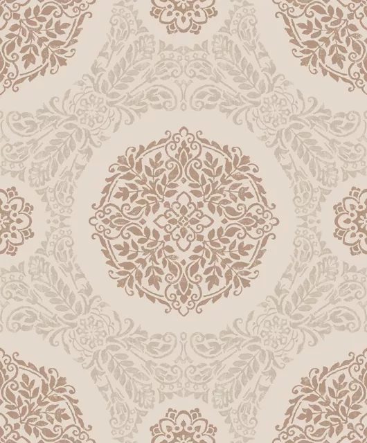 Arthouse Timour Copper Silver Glitter Medallion Damask Feature Wallpaper 673700