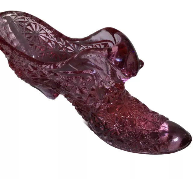 Fenton Cranberry Pink Art Glass Shoe Daisy Button & Puma Cat Slipper Vintage/106