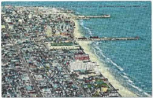 Atlantic City NJ Boardwalk Hotels Piers Convention Hall Postcard New Jersey