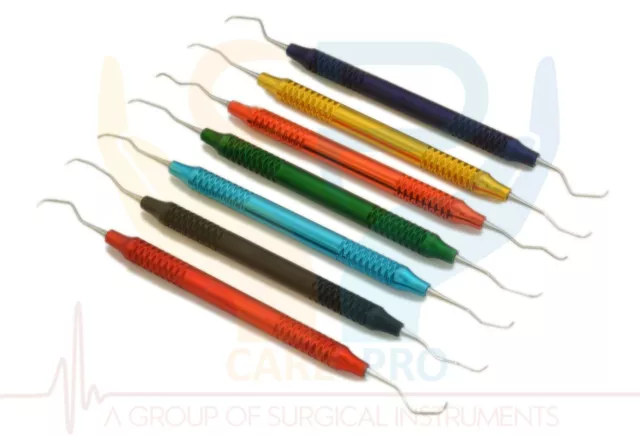 NEW Hollow MULTI COLOUR 7 Piece Gracey Curette Set Dental Instruments