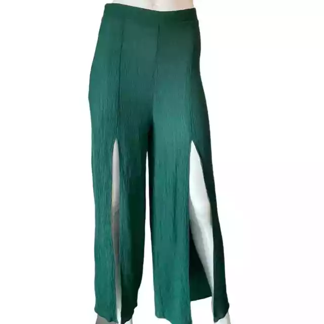 SAGE THE LABEL Wide Side Split Leg Gauze Pants Green Size Small $20.00 ...