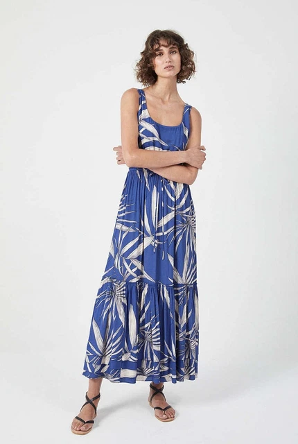 WITCHERY PANORAMA TROPICAL Leaf Tiered Maxi Dress Size 8 EUC