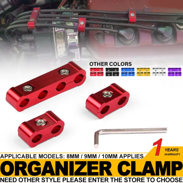 3x Red Aluminum Car Engine Spark Plug Wire Separator Divider Organizer Clamp Kit