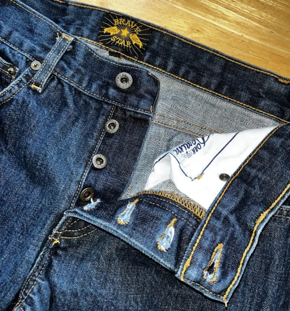 BRAVE STAR SELVEDGE Button Fly Jeans Deep Indigo USA Made 13 Oz Slim  Taper-Sz 32 $53.08 - PicClick
