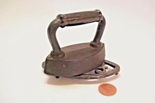 Antique Heavy Cast Miniature Sad Iron with Trivet Salesmans Sample