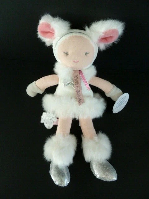 *. DOUDOU ET COMPAGNIE POUPEE LADY ROSE BLANC GRIS MOUTON LAPIN DEGUISE 26c NEUF