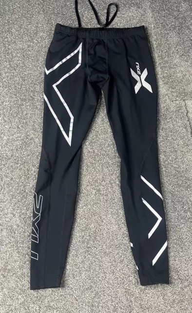 2XU Compression Tights Mens Small Black Silver Logo Long Pants Lightweight