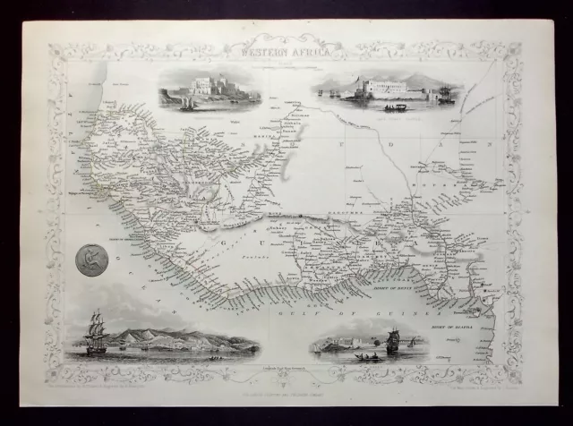 WESTERN AFRICA, SIERRA LEONE, original antique map, RAPKIN, TALLIS, 1851