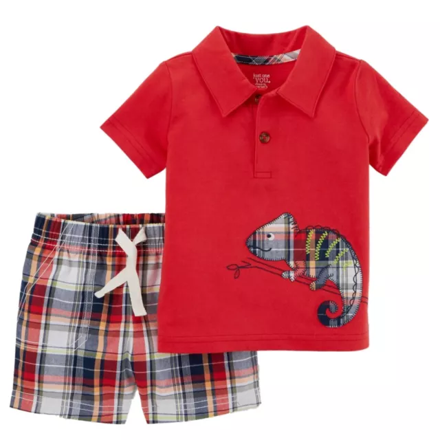Carters Infant Boys 2-Piece Chameleon Polo Shirt & Plaid Shorts Set