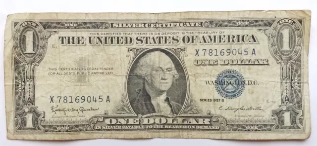 1957 B Blue Seal $1 One Dollar Silver Certificate Bill - Old Paper Money