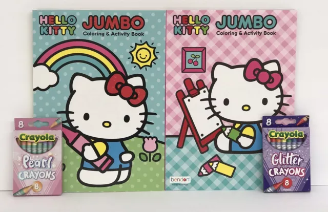 3pc Hello Kitty Kid Gift Set Jumbo Coloring Activity Book Glitter, Pearl  Crayons