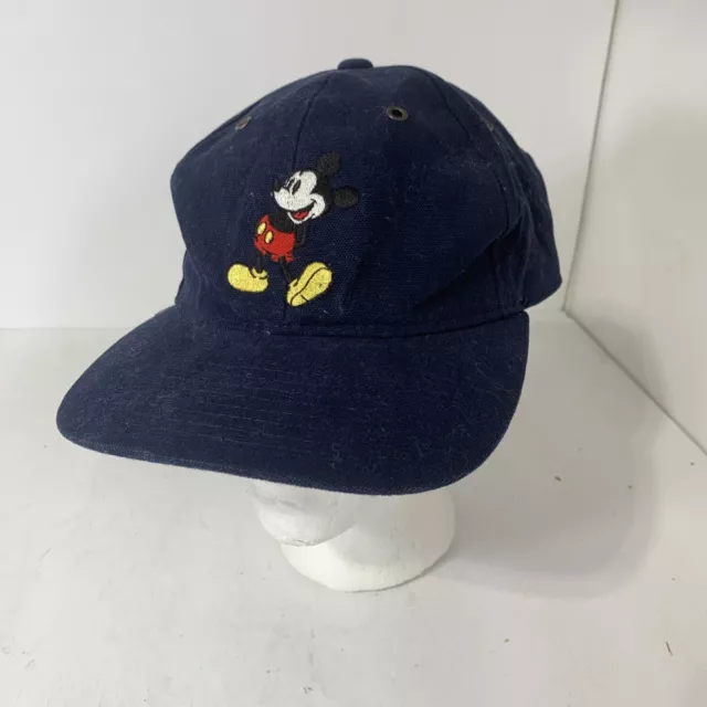 Vintage Walt Disney World Mickey Mouse Blue Canvas Dad Hat Strap Back Cap