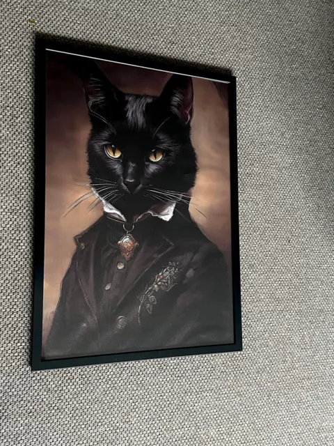 Leinwand Bild Katze Cat Schwarz Viktorianisch Gerahmt Modern 70x50