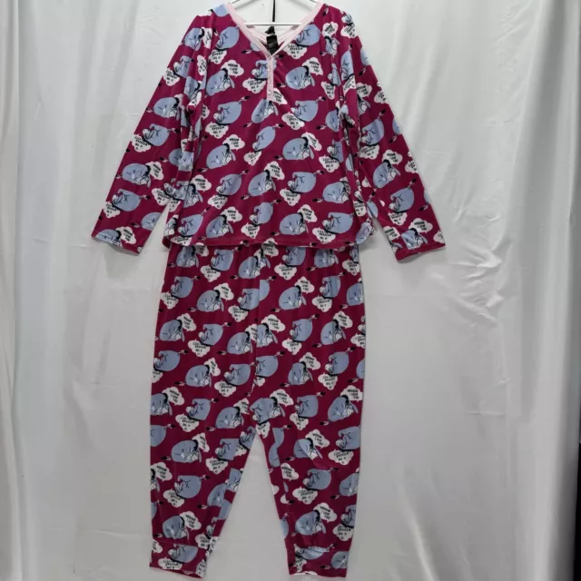 Disney Eeyore Pajamas Womens 2X 2 Piece PJ Set Magenta Soft Warm Cozy Pre-owned