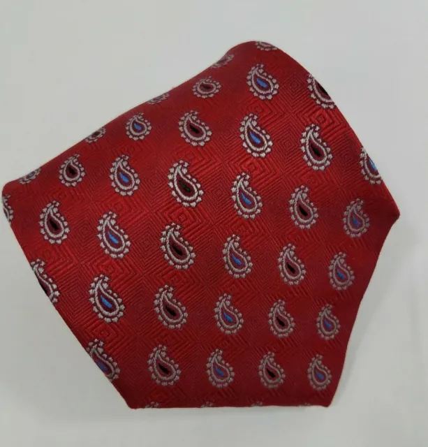 Jos A Bank Silk Tie Red Blue Gray Paisley Geometric Men Necktie 60 x 3.75