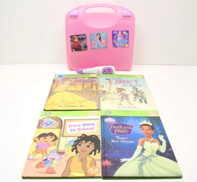 Leap Frog TAG Reading System Pen Reader Pink Storage Case 4 Books Guide - Works