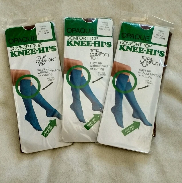 Knee High Sheer Socks 3 Pairs Opaque Comfort Top Knee Hi's Beige One Size BNWT