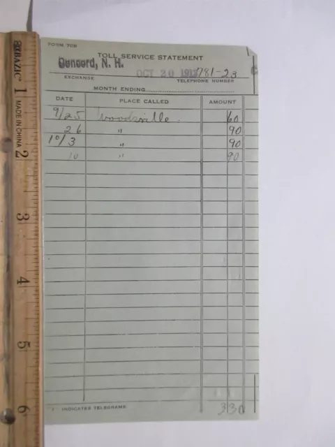 1913 New England Telephone & Telegraph Co bill and envelope Oct 20 1913