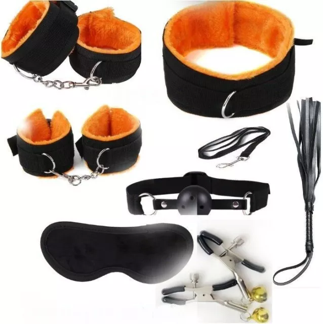 KIT DE 7 accessoires SM / sado maso (couleur noir, fourrure orange) modèle2  EUR 27,90 - PicClick FR