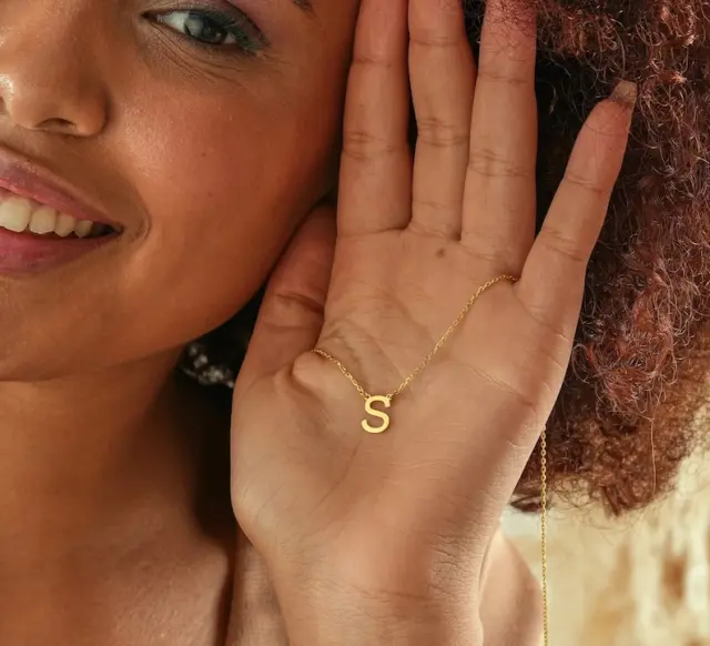 14k Yellow Gold Plated Initial Letter "S" Pendant Pure 925 Sterling Silver