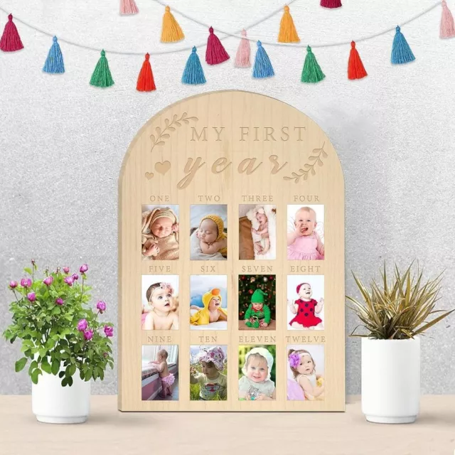 Board My First Year Photo Display Wood Baby's First Year Photo Frame