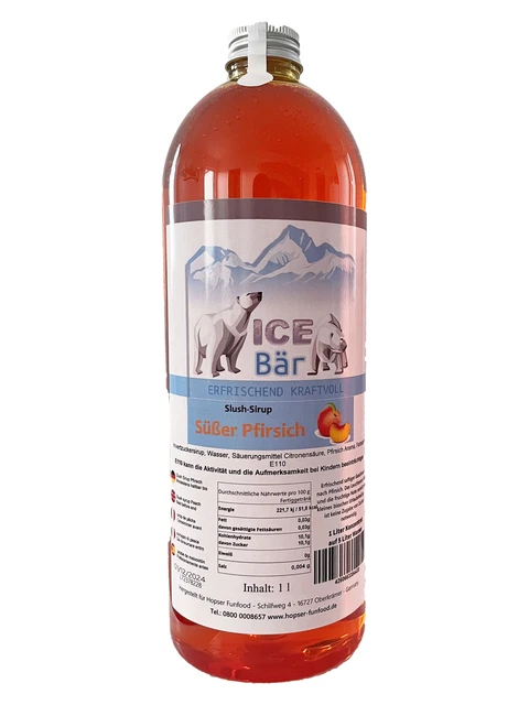 (6,95 Eur / L) Ice Bear Slush Syrup Concentrate Peach 33.8oz
