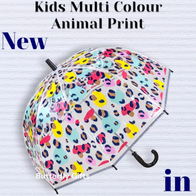 Children's Animal Print Design Transparent PVC Dome Umbrella Boys Girls Bubble