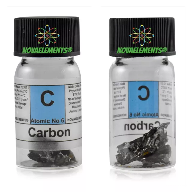 Carbon Element 6 Amorphous Pieces Pure 99.9% 1 Gram En Étiqueté Glass Vial