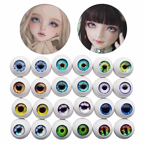 24 Pairs 18mm Plastic Round Eyeball 12 Styles Glass Pupil Eyes for DIY Doll M...