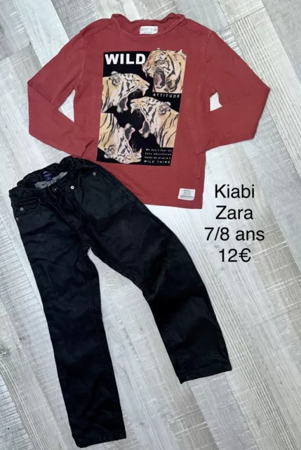 Kiabi Zara 7 / 8 ANS Garçon: T Shirt Tigré + Pantalon Noir