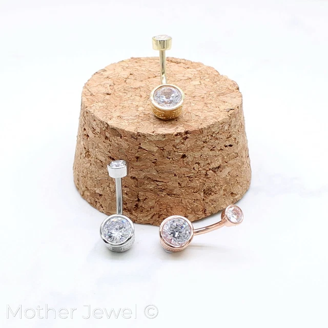 Simulated Diamond Round Dangle Navel Belly Silver 14K Yellow Rose Gold Ip Ring