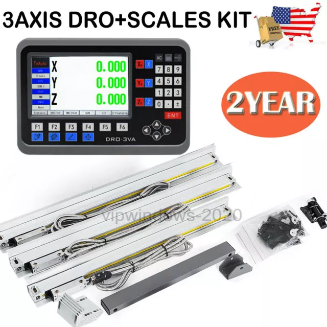 TOAUTO 3 Axis DRO + 3pc Linear Scales LCD Digital Readout Kit for Bridgeport,US