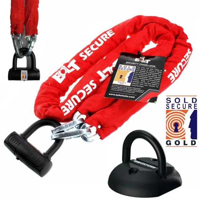 Bullone Moto Blocco Catena 1,5 M + Ancoraggio Task Force Oxford Venduto Pacchetto Sicuro