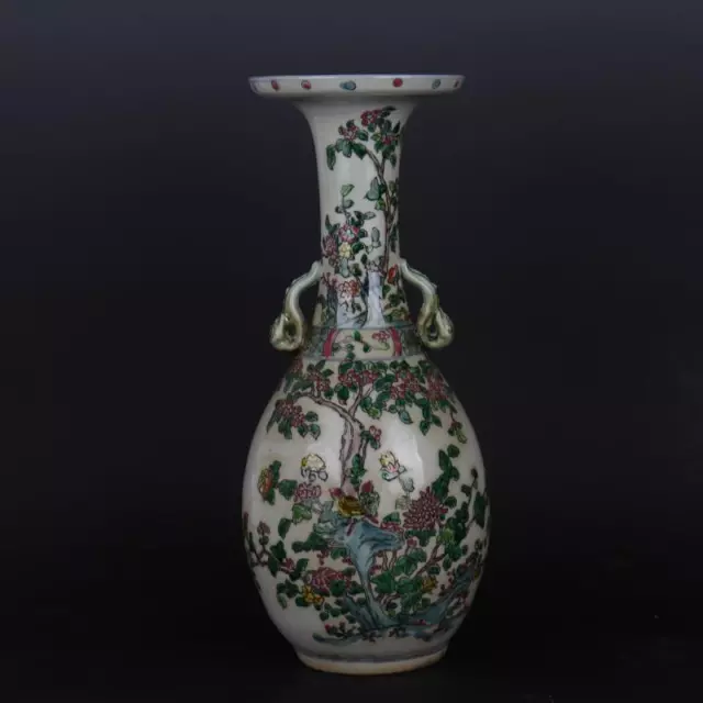 China Porcelain Qing Dynasty Guangxu Famille Rose Flowers and Birds Vase 13.18''