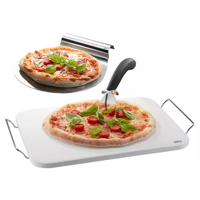 GEFU Pizzastein mit Gestell DARIOSO mit Pizzaschneider und Pizzaschieber im Set