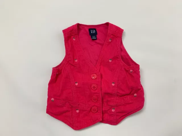 Baby Gap Pink Corduroy Embroidered Apple Vest 3T Cute!