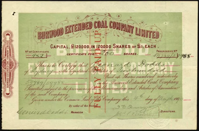 Mining  - share certificates - NSW - Burwood 1890/1891 - 2 pieces