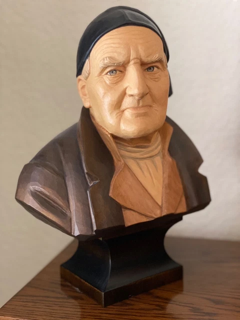 Vintage SWISS Hans Huggler Wyss LARGE Hand Carved Wood BUST OLD Man& Woman 12.5"