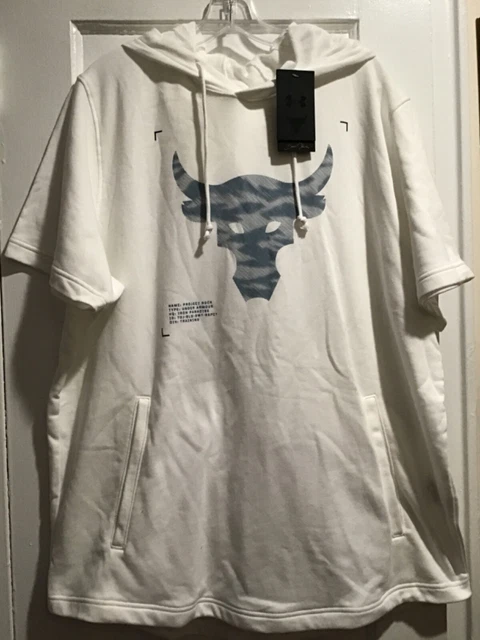 Under Armour Project Rock Terry Short Sleeve Hoodie 1370465 White Men's Sz  2XL