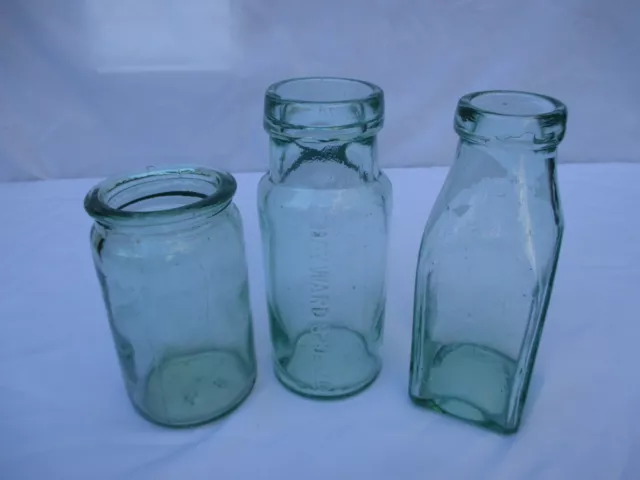 3x VINTAGE ANTIQUE OLD GLASS PRESERVE JARS WEDDING DECORATION FAVOUR c1900-1915 2