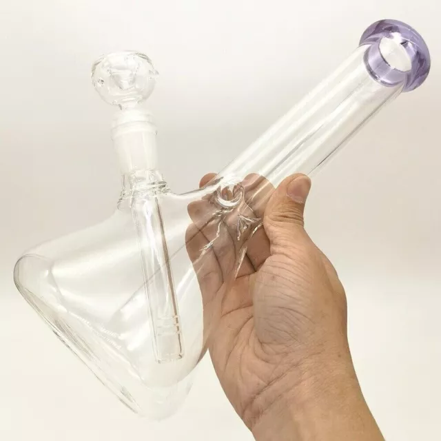 10inch Thick Clear Glass Hookah Smoking Pipes Hand Pipe W/ 14mm Male Bowl Purple