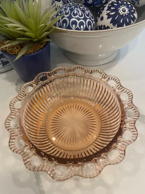 Old Colony Anchor Hocking Open Lace 9 1/2 Serving Bowl Pink Depression Glass