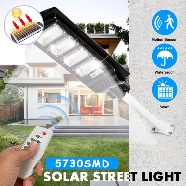 600W LED Solar Street Light PIR Motion Sensor Waterproof Cool White Outdoor Lamp