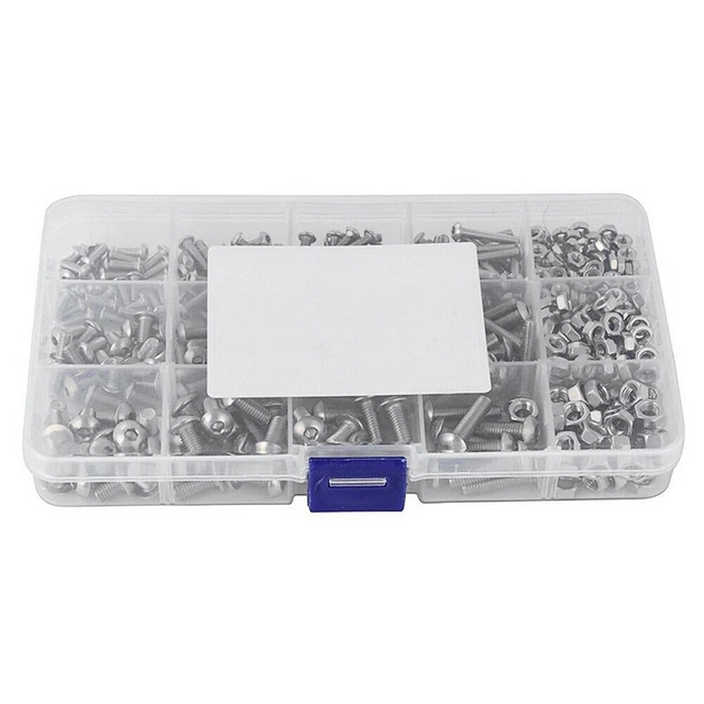 Set completo di kit assortimento viti e dadi in acciaio inox 500 pz M3 M4 M5