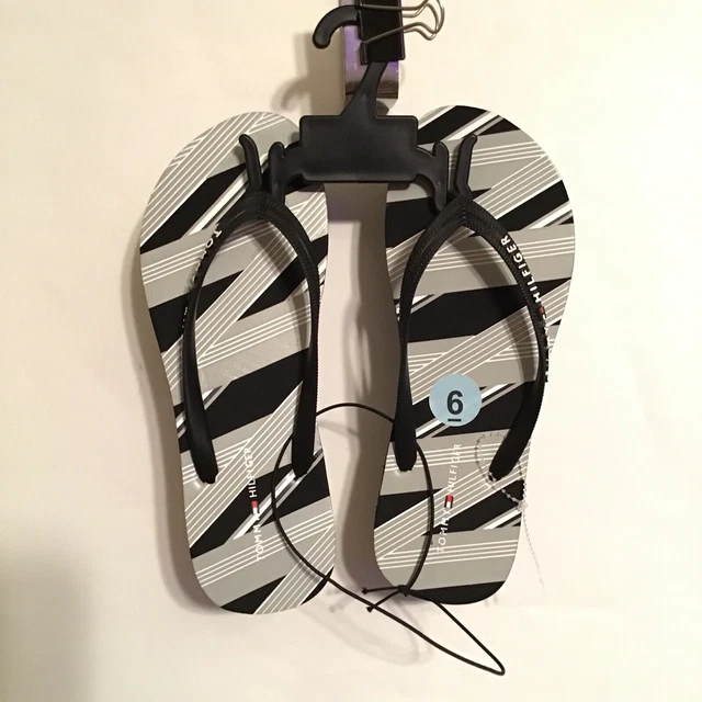 Tommy Hilfiger TWDENVIR-R Black Gray Wht Thong Flip Flop Sandals Womens Size 6