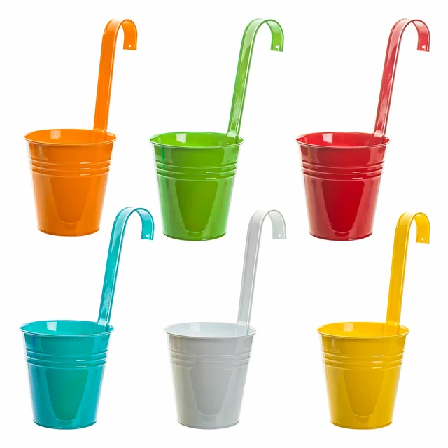 6 x Hängetopf bunt Kräutertopf Hängetöpfe Blumentopf Blumenübertopf Balkon Zink