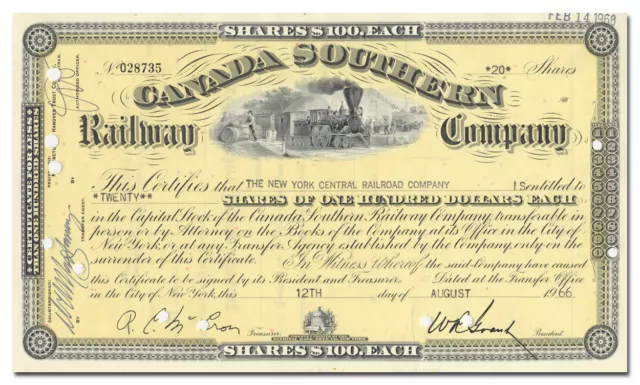 Canada Southern Railway Company Stock Certificate