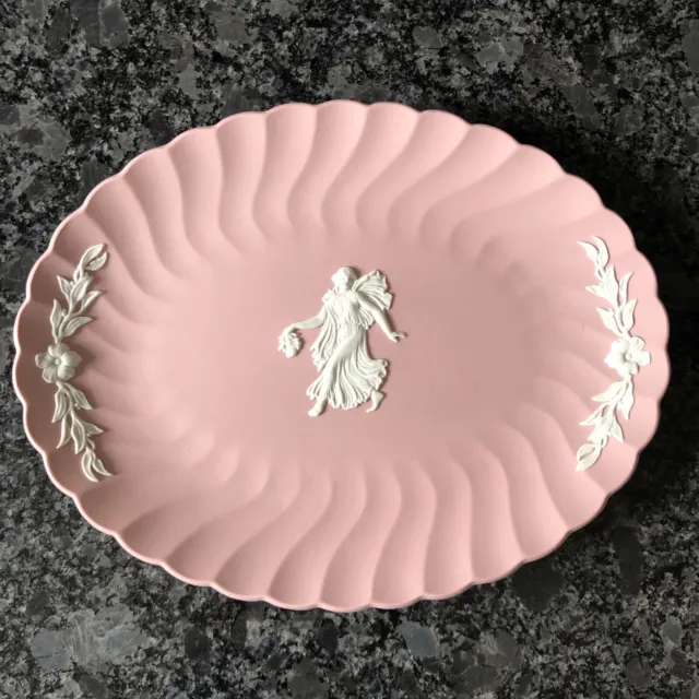 Wedgwood Jasper  ware Pink Oval Fluted plate/ Tray, Dancing Lady  . VGC