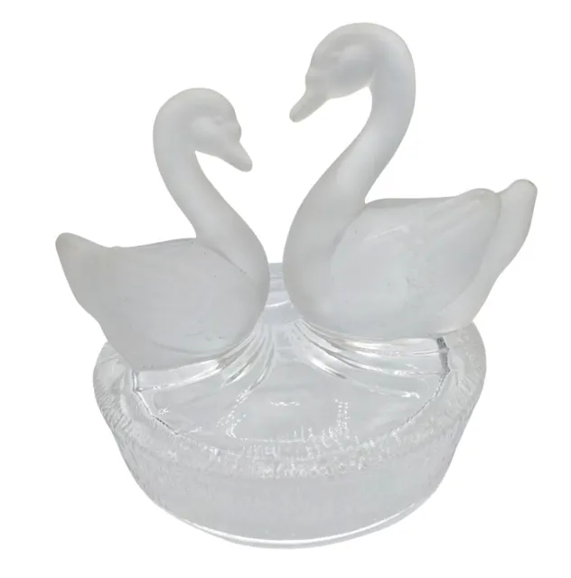 Two Swans Figurine Royal Crystal Rock Frosted Glass Made in Italy Vintage RCR